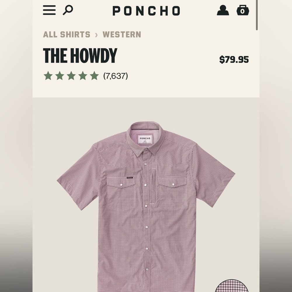 Poncho Men's Western Button Down Shirt Red